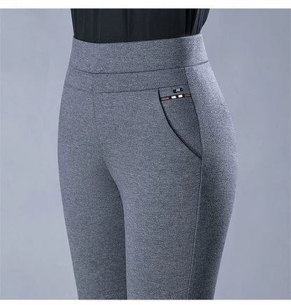 Spring Winter Elegant High Waist Casual Stretch Slim Middle Aged Women Trousers Ladies Fashion All Match Black Gray Pencil Pants