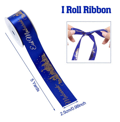 Eid Mubarak Ribbons Gift Wrap Satin Ribbon Ramadan Decor 2025 For Home Ramadan Kareem Islamic Muslim Party Eid Al Adha Gifts