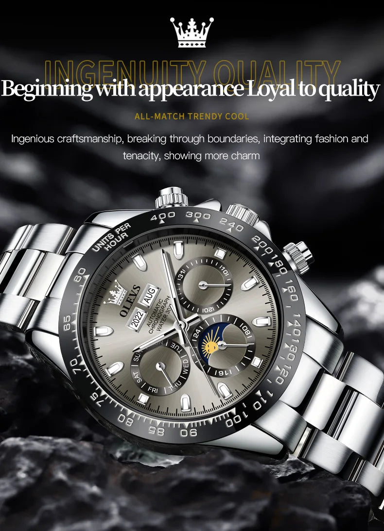 OLEVS Automatic Mechanical Watch for Men TOP Brand Original Stainless Steel Luminous Waterproof Date Man Wrist Watch Luxury Set