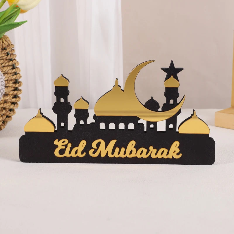 2025 Ramadan Table Ornament Wooden Acrylic Eid Mubarak Moon Star Castle DIY Home Table Decoration Islamic Muslim Party Gifts