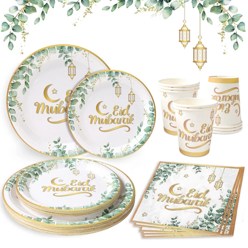 Eid Mubarak Tableware Set Ramadan Decoration 2025 For Home Ramadan Kareem Eid Al Adha Gifts Islamic Muslim Party Decoration