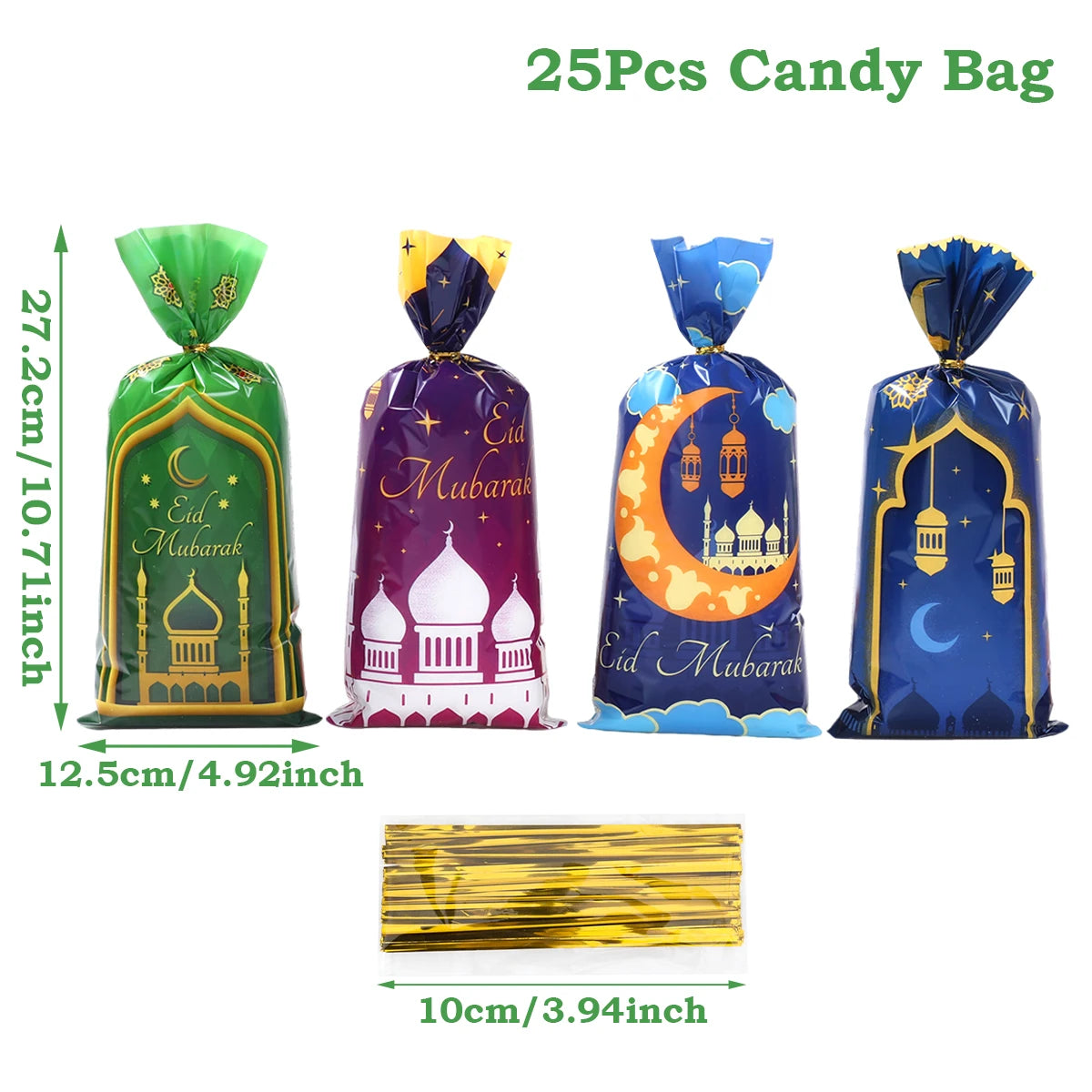 25/50/100pcs Eid Mubarak Gift Packing Bags Plastic Cookie Candy Bags  Kareem Ramadan Decor 2025 Islamic Muslim Party Supplies