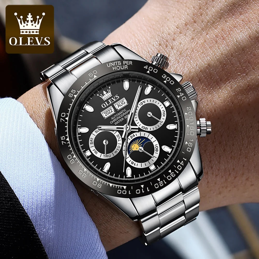 OLEVS Automatic Mechanical Watch for Men TOP Brand Original Stainless Steel Luminous Waterproof Date Man Wrist Watch Luxury Set