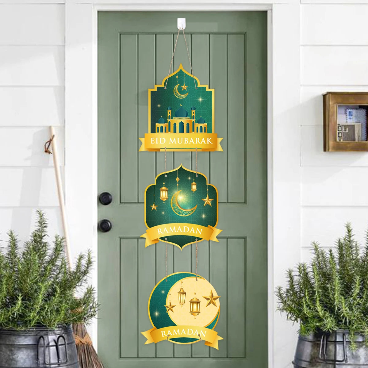 Eid Mubarak Moon Star Door Hanging Ramadan Kareem Decorations For Home 2025 Islamic Muslim Party Supplies Chandelier Wall Banner