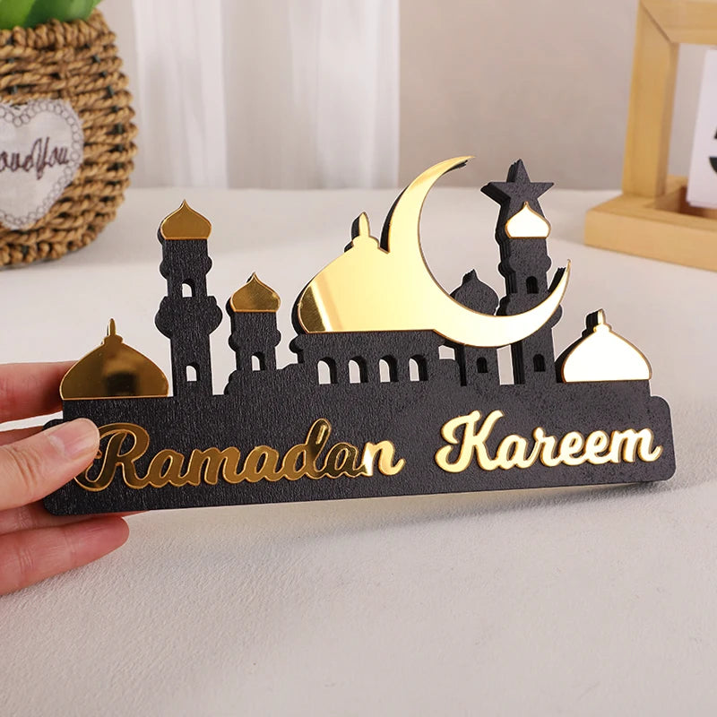 2025 Ramadan Table Ornament Wooden Acrylic Eid Mubarak Moon Star Castle DIY Home Table Decoration Islamic Muslim Party Gifts