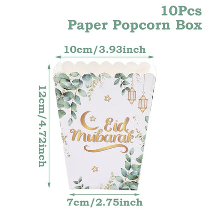 EID Popcorn Box Candy Bag Biscuit Gift Box Ramadan Decorations For Home 2025 EID Mubarak Islamic Muslim Party Decor Eid al-Fitr