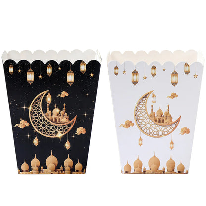 EID Popcorn Box Candy Bag Biscuit Gift Box Ramadan Decorations For Home 2025 EID Mubarak Islamic Muslim Party Decor Eid al-Fitr