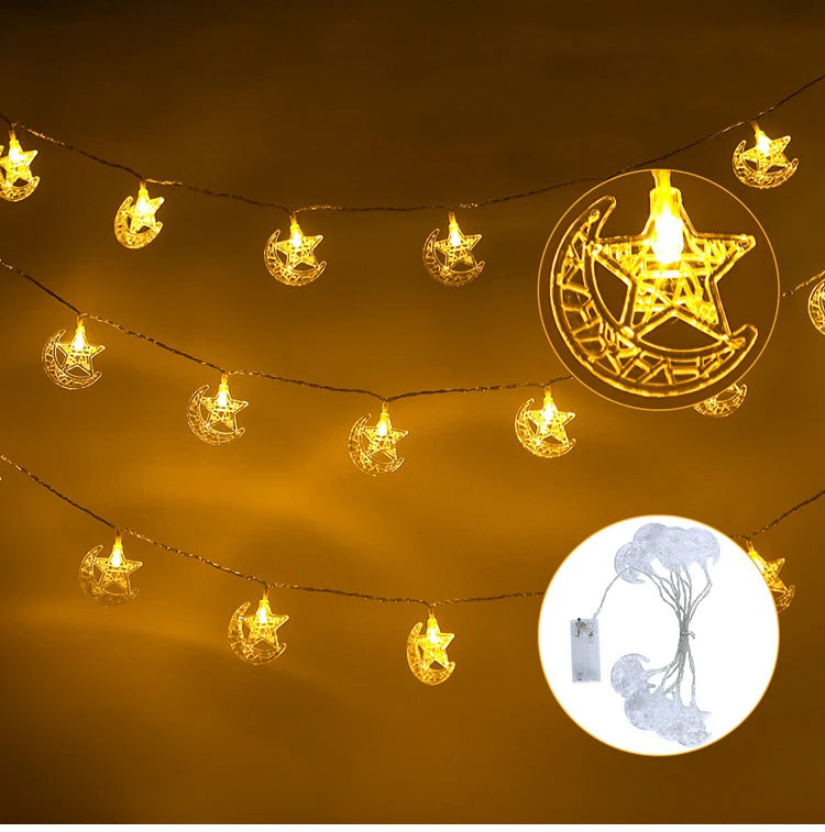 Moon Star Eid Mubarak String Light 2025 Ramadan Decoration For Home Ramadan Kareem Islam Muslim Party Decor Eid Al Adha Gifts