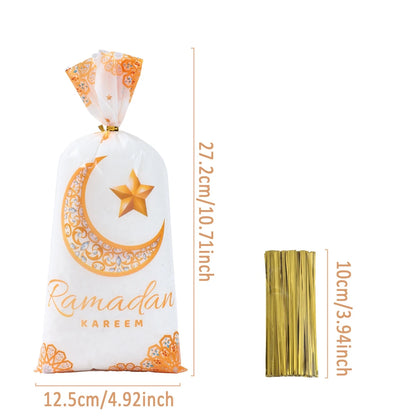 25/50/100Pcs Ramadan Kareem Candy Gift Packing Bags 2025 Eid Mubarak Ramadan Decoration Islamic Muslim Party Supplies Treat Bags