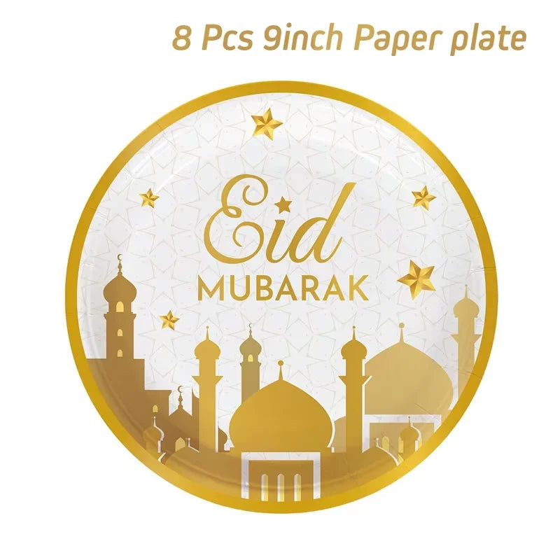 Eid Mubarak Tableware Set Ramadan Decoration 2025 For Home Ramadan Kareem Eid Al Adha Gifts Islamic Muslim Party Decoration