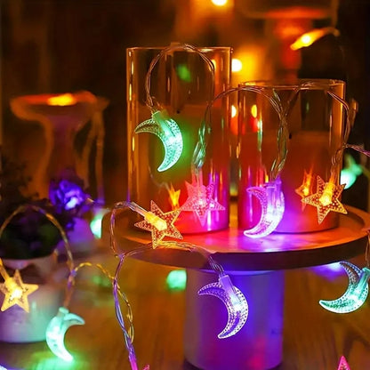 Moon Star Eid Mubarak String Light 2025 Ramadan Decoration For Home Ramadan Kareem Islam Muslim Party Decor Eid Al Adha Gifts