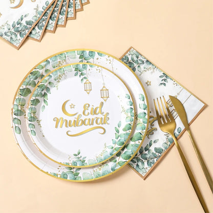 Eid Mubarak Tableware Set Ramadan Decoration 2025 For Home Ramadan Kareem Eid Al Adha Gifts Islamic Muslim Party Decoration