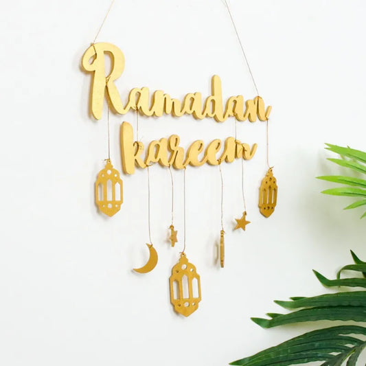 Eid Mubarak Ramadan Mubarak Decoration Moon Star Hanging Pendant Wooden Ornament Craft Muslim Islamic Party Hanging Decoration