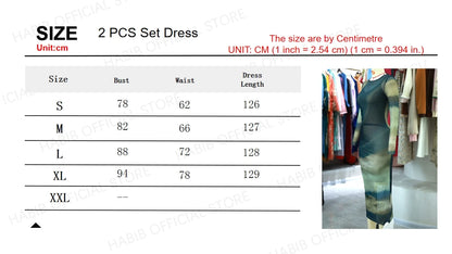 Tie Dye Green Mesh Corset Dress Summer  Womens Dresses Bodycon Long Sleeve Dress Print Maxi Ruched See Through Female Dress