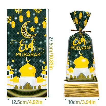 25/50/100Pcs Ramadan Kareem Candy Gift Packing Bags 2025 Eid Mubarak Ramadan Decoration Islamic Muslim Party Supplies Treat Bags