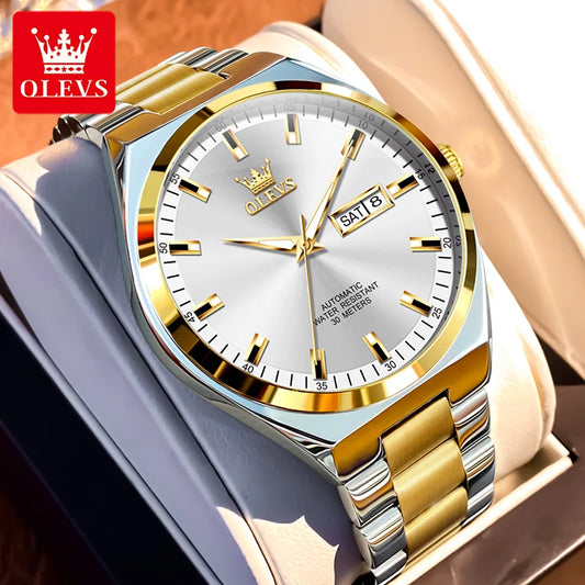 OLEVS Top Brand Men's Watches Fine Steel Automatic Mechanical Original Watch For Man Waterproof Luminous Date Fashion Reloj