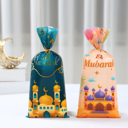 25/50/100pcs Eid Mubarak Gift Packing Bags Plastic Cookie Candy Bags  Kareem Ramadan Decor 2025 Islamic Muslim Party Supplies