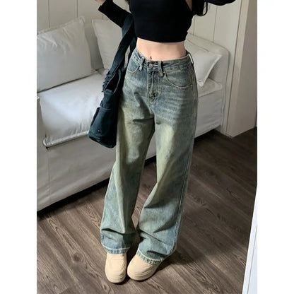 Deeptown Y2k Baggy Wide Leg Jeans Women Vintage Streetwear Washed Denim Pants Grunge Basic Slouchy Blue Trousers Femme Autumn