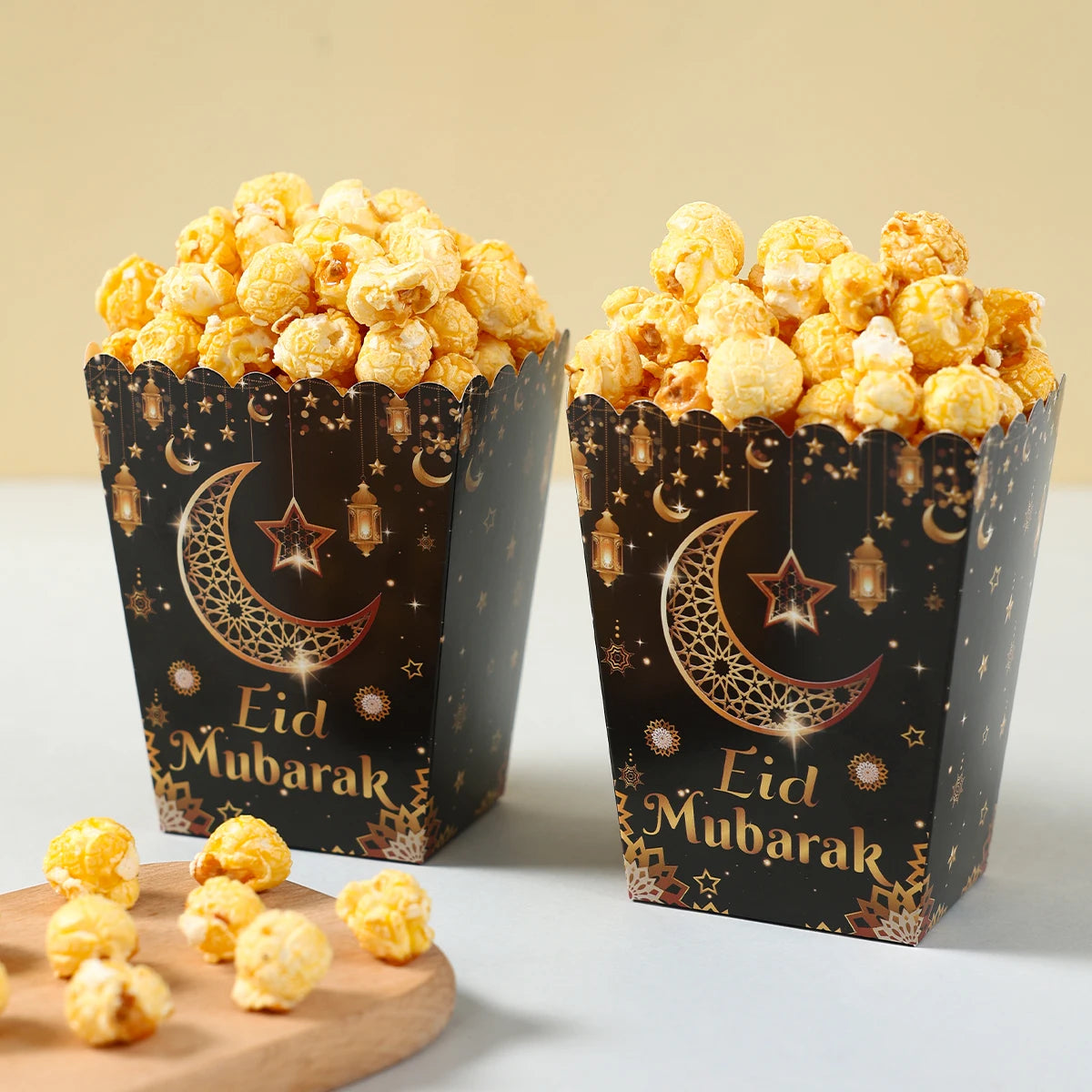 EID Popcorn Box Candy Bag Biscuit Gift Box Ramadan Decorations For Home 2025 EID Mubarak Islamic Muslim Party Decor Eid al-Fitr