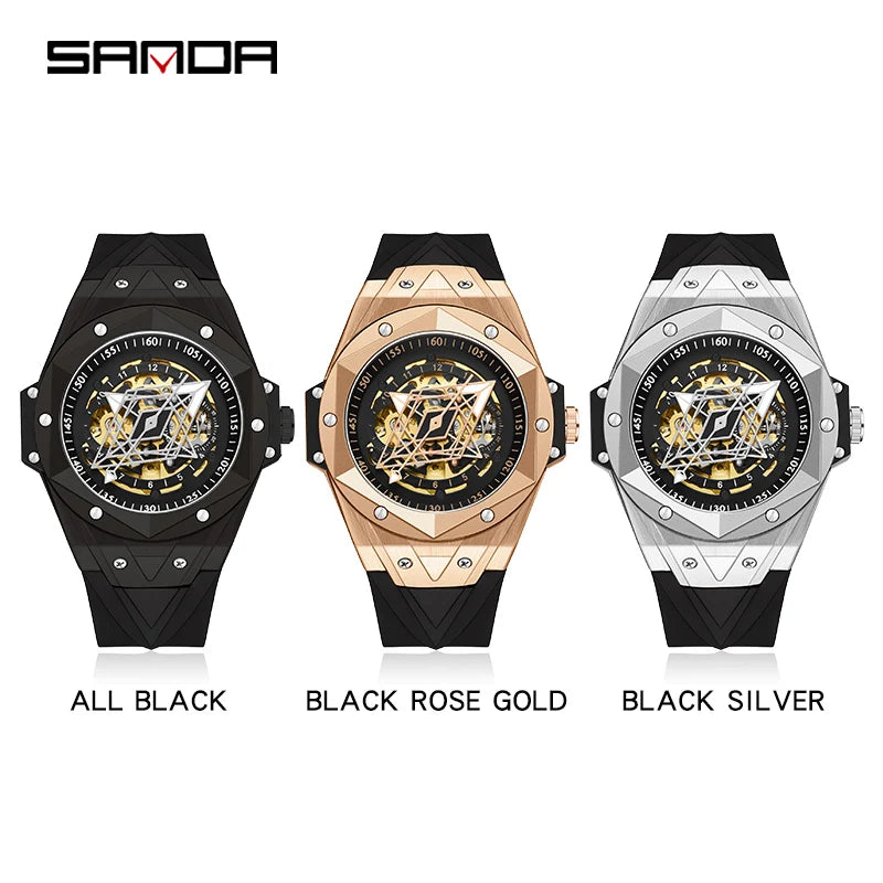 SANDA Luxury Tourbillon Men's Mechanical Watch Fashion Skeleton Automatic Clock Waterproof Sports Men's Watch Reloj Hombre