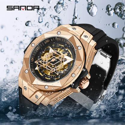 SANDA Luxury Tourbillon Men's Mechanical Watch Fashion Skeleton Automatic Clock Waterproof Sports Men's Watch Reloj Hombre