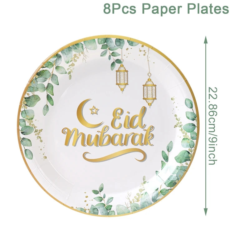 Eid Mubarak Tableware Set Ramadan Decoration 2025 For Home Ramadan Kareem Eid Al Adha Gifts Islamic Muslim Party Decoration