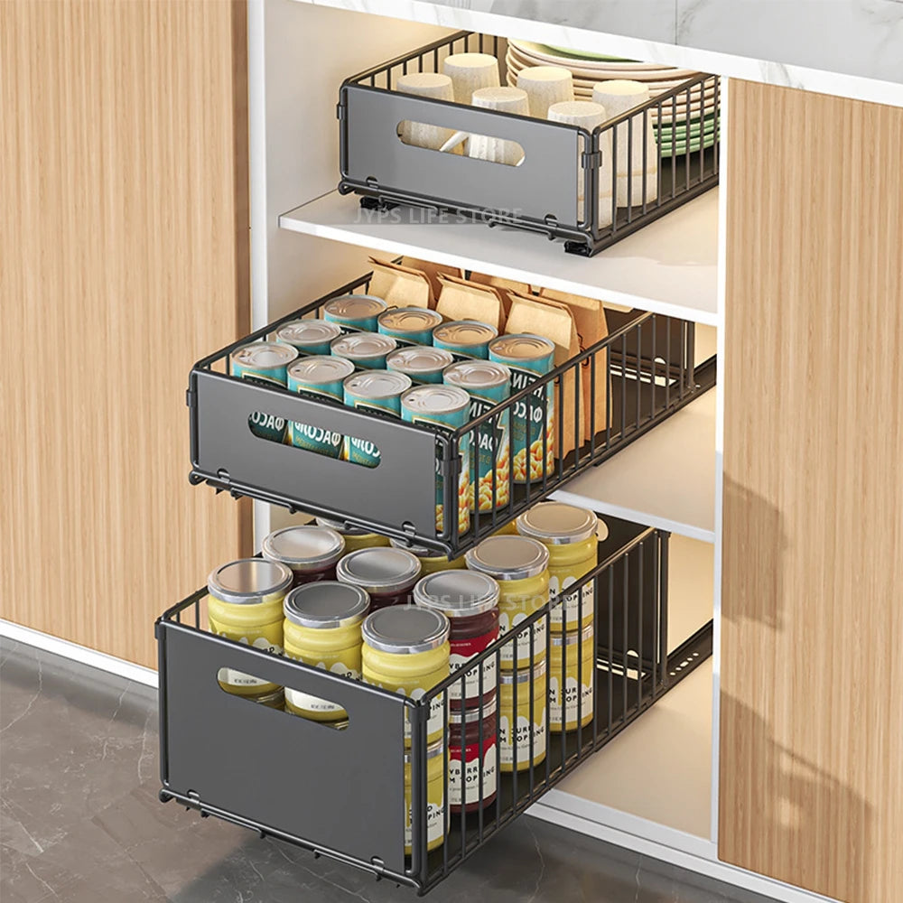 Kitchen Storage Rack Pull Out Cabinet Organizer Slide Drawer Storage Tray Seasoning Bottle Spice Storage Rack Kitchen Organizer