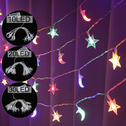 Moon Star Eid Mubarak String Light 2025 Ramadan Decoration For Home Ramadan Kareem Islam Muslim Party Decor Eid Al Adha Gifts