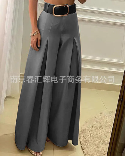 Kids for Women 2023 Latest Autumn Winter European American Solid Color Folding Wide Leg Pants&temperament Commuter Loose Pants