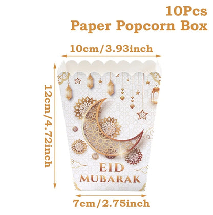 EID Popcorn Box Candy Bag Biscuit Gift Box Ramadan Decorations For Home 2025 EID Mubarak Islamic Muslim Party Decor Eid al-Fitr