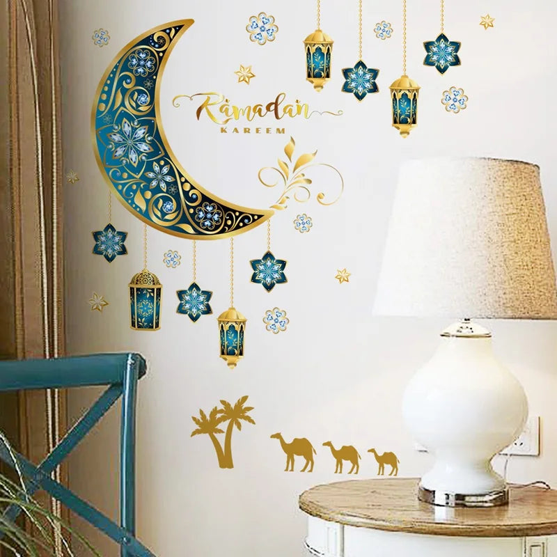 Eid Mubarak Wall Stickers Kareem Ramadan Decoration 2025 For Home Islamic Muslim Party Decor Mubarak Ramadan Window Sticker Gift