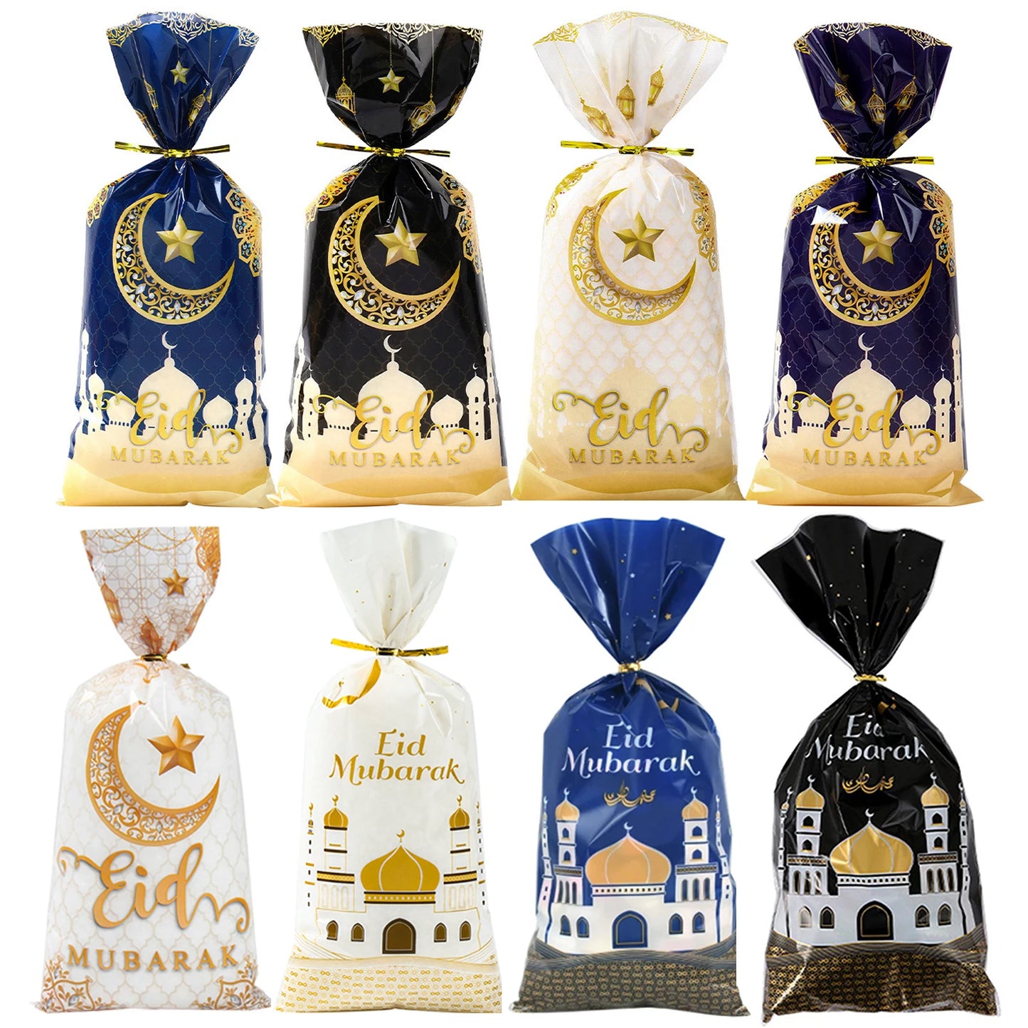 25/50/100pcs Eid Mubarak Gift Packing Bags Plastic Cookie Candy Bags  Kareem Ramadan Decor 2025 Islamic Muslim Party Supplies