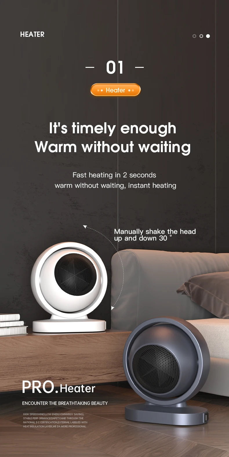 Portable Electric Fan Hot Air Heater Desktop Electric Stove Warm Air Blower Radiator Home Room Warmer for Winter Low Consumption