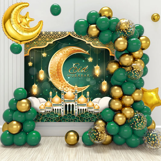 Eid Mubarak Green Gold Balloon Garland Arch Ramadan Kareem Decoration For Home 2025 Ramadan Muslim Islamic Festival Party Decor