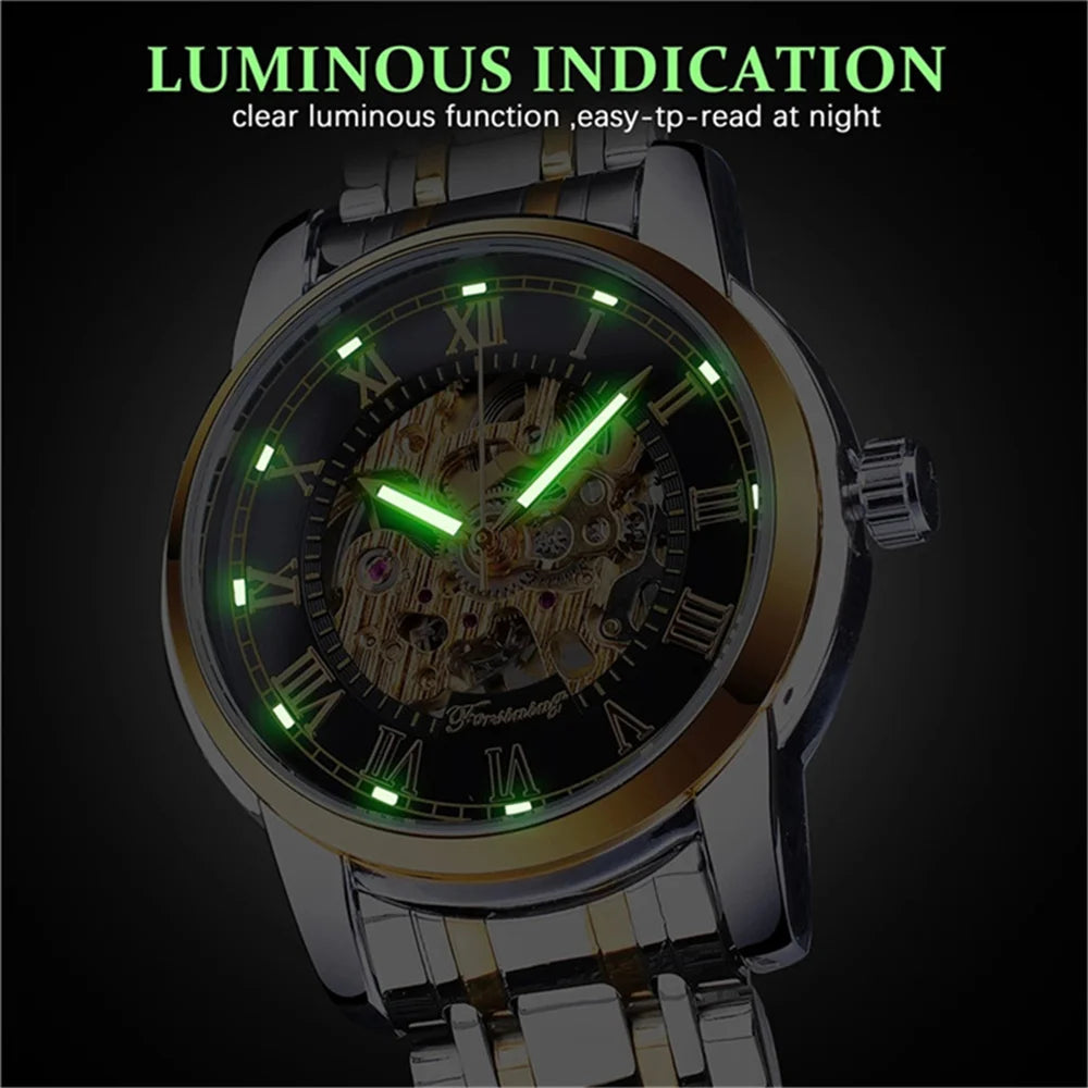 Forsining 349 Luxury Hot Sale skeleton hollow fashion mechanical hand wind men male business Wrist Watch Relogio wholesale