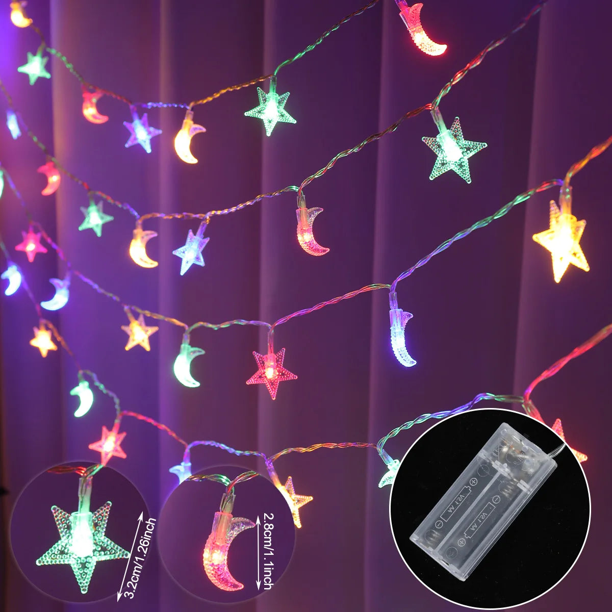 Moon Star Eid Mubarak String Light 2025 Ramadan Decoration For Home Ramadan Kareem Islam Muslim Party Decor Eid Al Adha Gifts