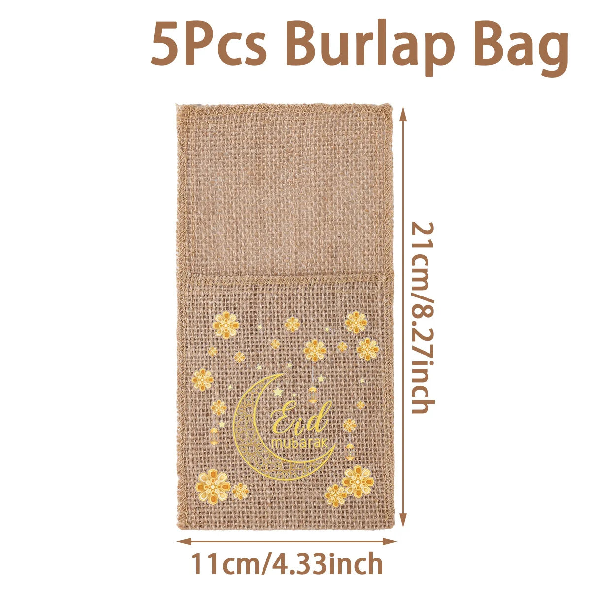 Eid Mubarak Moon Star Knife Fork Bag Ramadan Kareem Decorations For Home 2025 Islamic Muslim Party Supplies Burlap Tableware Bag