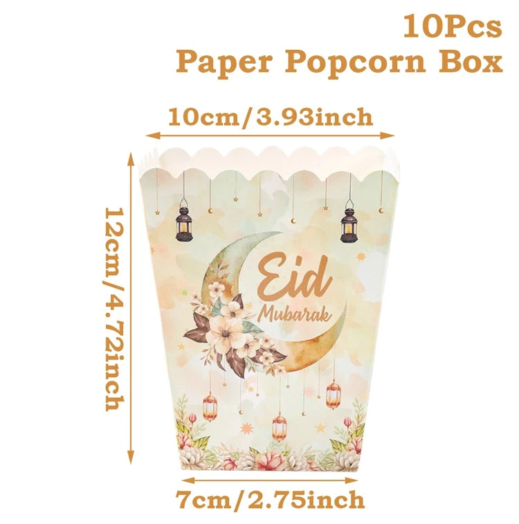 EID Popcorn Box Candy Bag Biscuit Gift Box Ramadan Decorations For Home 2025 EID Mubarak Islamic Muslim Party Decor Eid al-Fitr