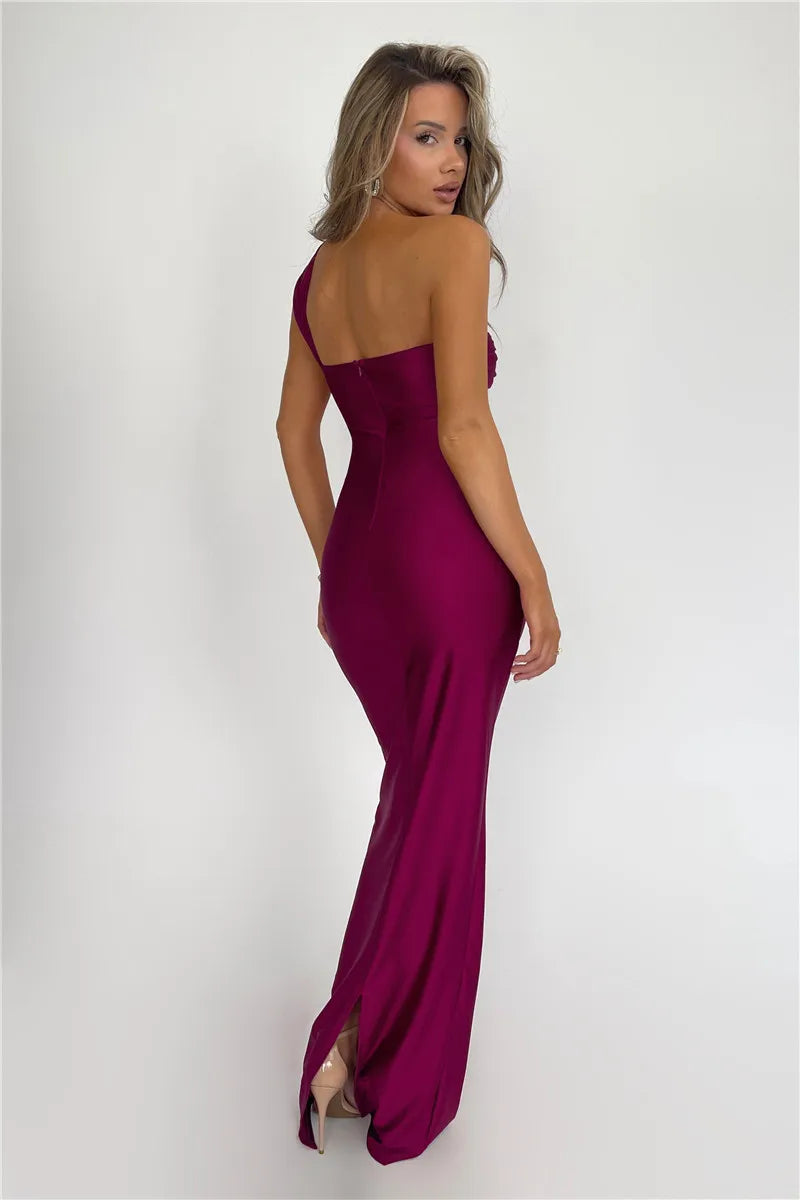 Mozision Strapless Backless Sexy Maxi Dress For Women Fashion One Shoulder Sleeveless Bodycon Club Party Long Dress Elegant