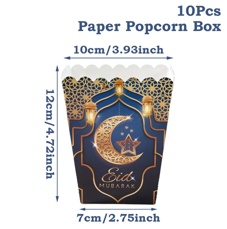 EID Popcorn Box Candy Bag Biscuit Gift Box Ramadan Decorations For Home 2025 EID Mubarak Islamic Muslim Party Decor Eid al-Fitr