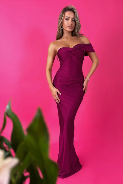 Mozision Strapless Backless Sexy Maxi Dress For Women Fashion One Shoulder Sleeveless Bodycon Club Party Long Dress Elegant