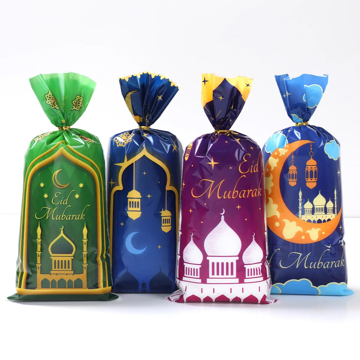 25/50/100Pcs EID Mubarak Gift Cookie Bags With Strap Candy Baking Packaging Bag 2025 Ramadan Decor Muslim Islamic Party Supplies