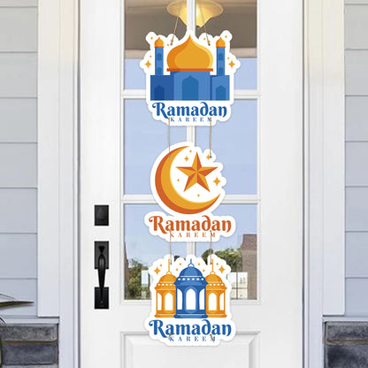 Eid Mubarak Moon Star Door Hanging Ramadan Kareem Decorations For Home 2025 Islamic Muslim Party Supplies Chandelier Wall Banner