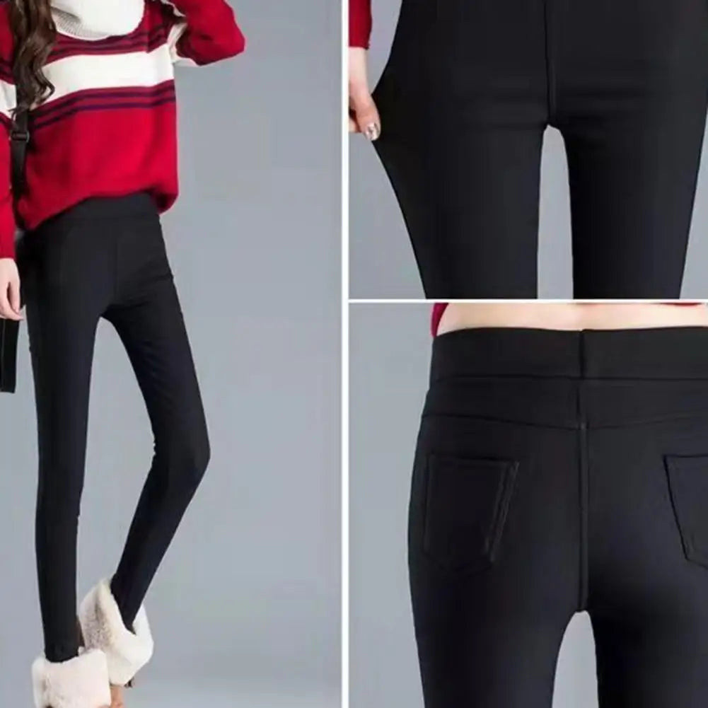 Office Lady Elastic High Waist Solid Color Trousers Summer Thin Female Clothing Casual Pockets Slim Nine Points Straight Pants