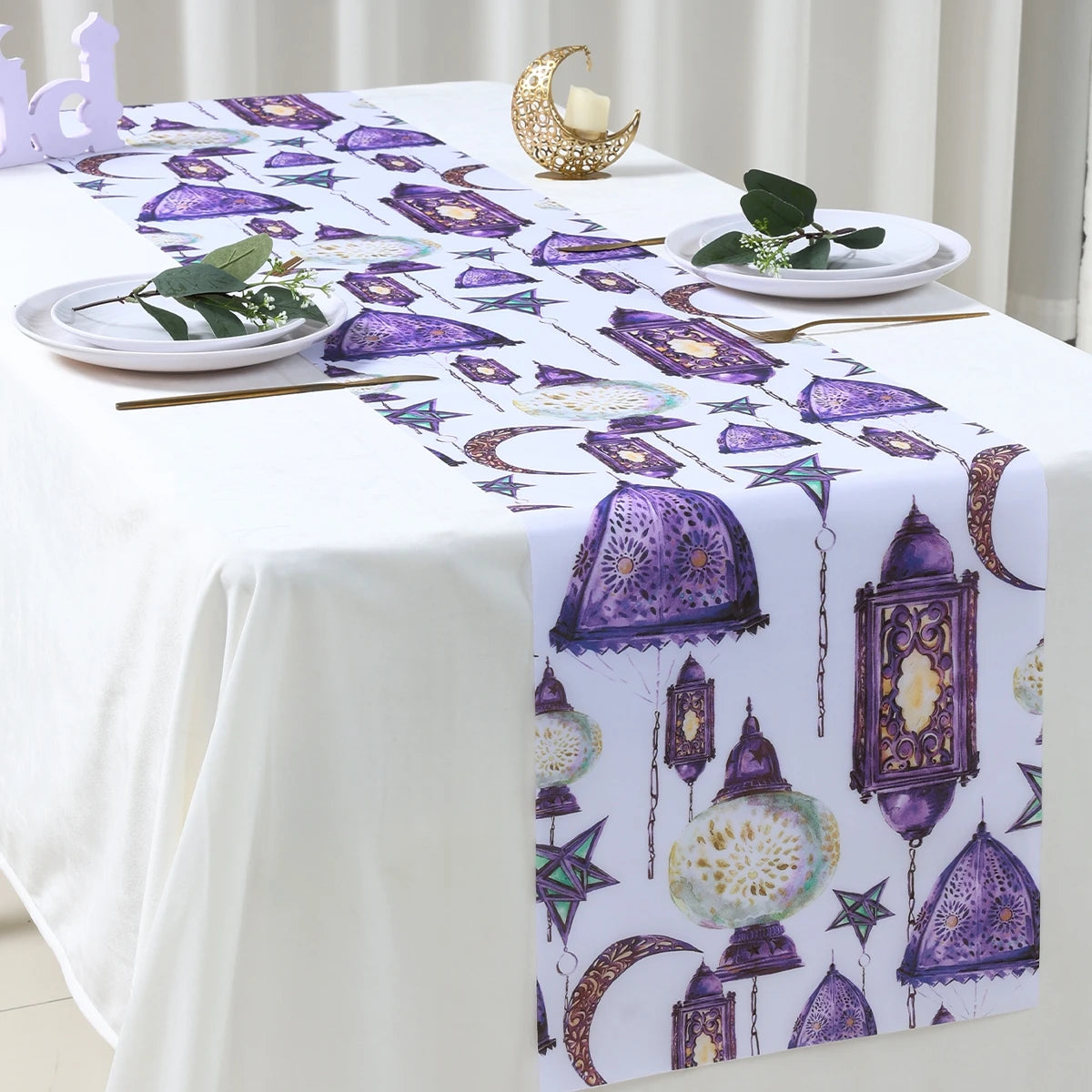 Ramadan Kareem Polyester Table Runner Ramadan Decoration For Home 2025 Islamic Muslim Party Supplies Ramadan Gift EID Al  Adha