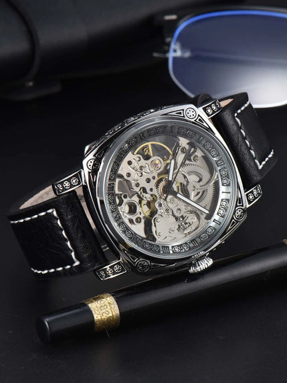 men watches 2024   retro style automatic watch for men skeleton carve waterproof leather no logo watch free shipping items