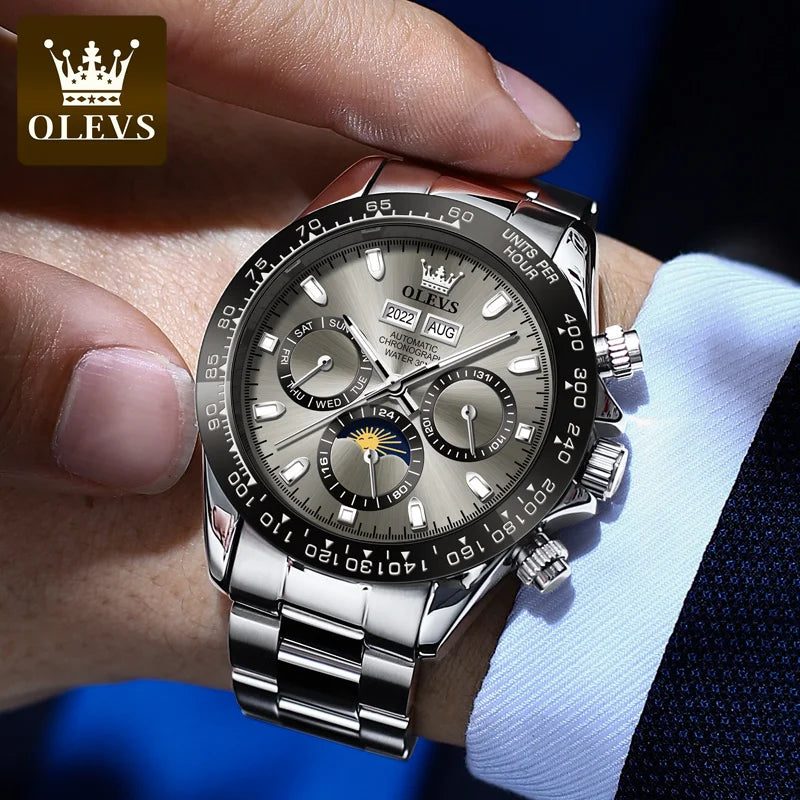 OLEVS Automatic Mechanical Watch for Men TOP Brand Original Stainless Steel Luminous Waterproof Date Man Wrist Watch Luxury Set