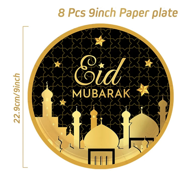 Eid Mubarak Tableware Set Ramadan Decoration 2025 For Home Ramadan Kareem Eid Al Adha Gifts Islamic Muslim Party Decoration