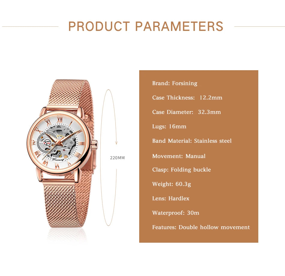 Fashion Montre Femme Forsining Women's Watch Rose Gold Stailess Steel Case Skeleton Womens Mechanical Hand Wind Ladies Wrist