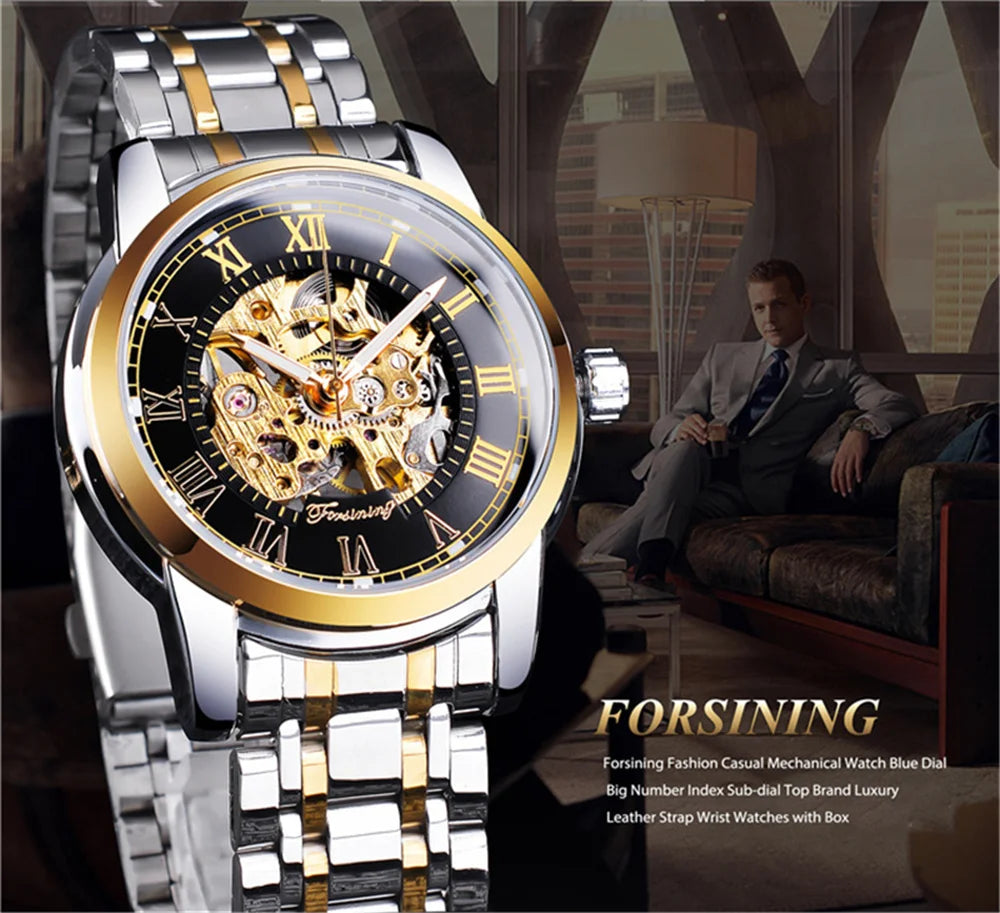 Forsining 349 Luxury Hot Sale skeleton hollow fashion mechanical hand wind men male business Wrist Watch Relogio wholesale